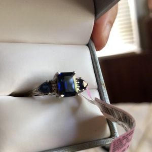 CR Sapphire and Diamond Ring Sterling Silver Sz 8